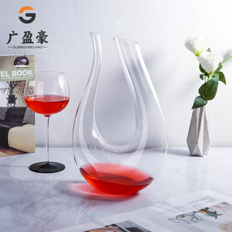 欧式U型透明醒酒器家用轻奢水晶玻璃竖琴红酒葡萄酒分酒器倒酒壶