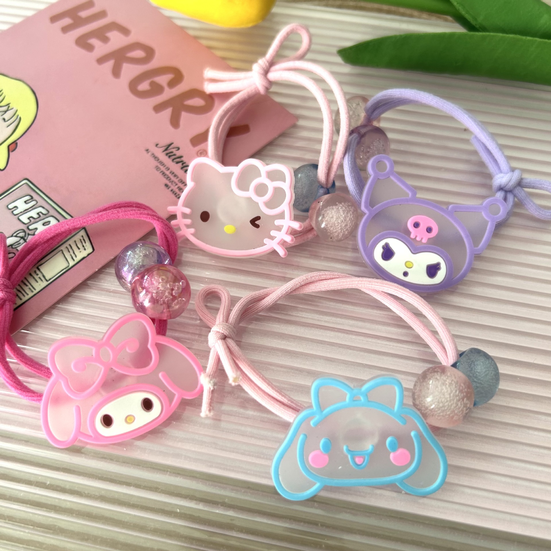 Sanliou cuerda para el cabello de niños lindos Kuromi dibujos animados tiras de goma de cola de caballo cuerda de cabello de alta elasticidad joyas para el cabello de niña