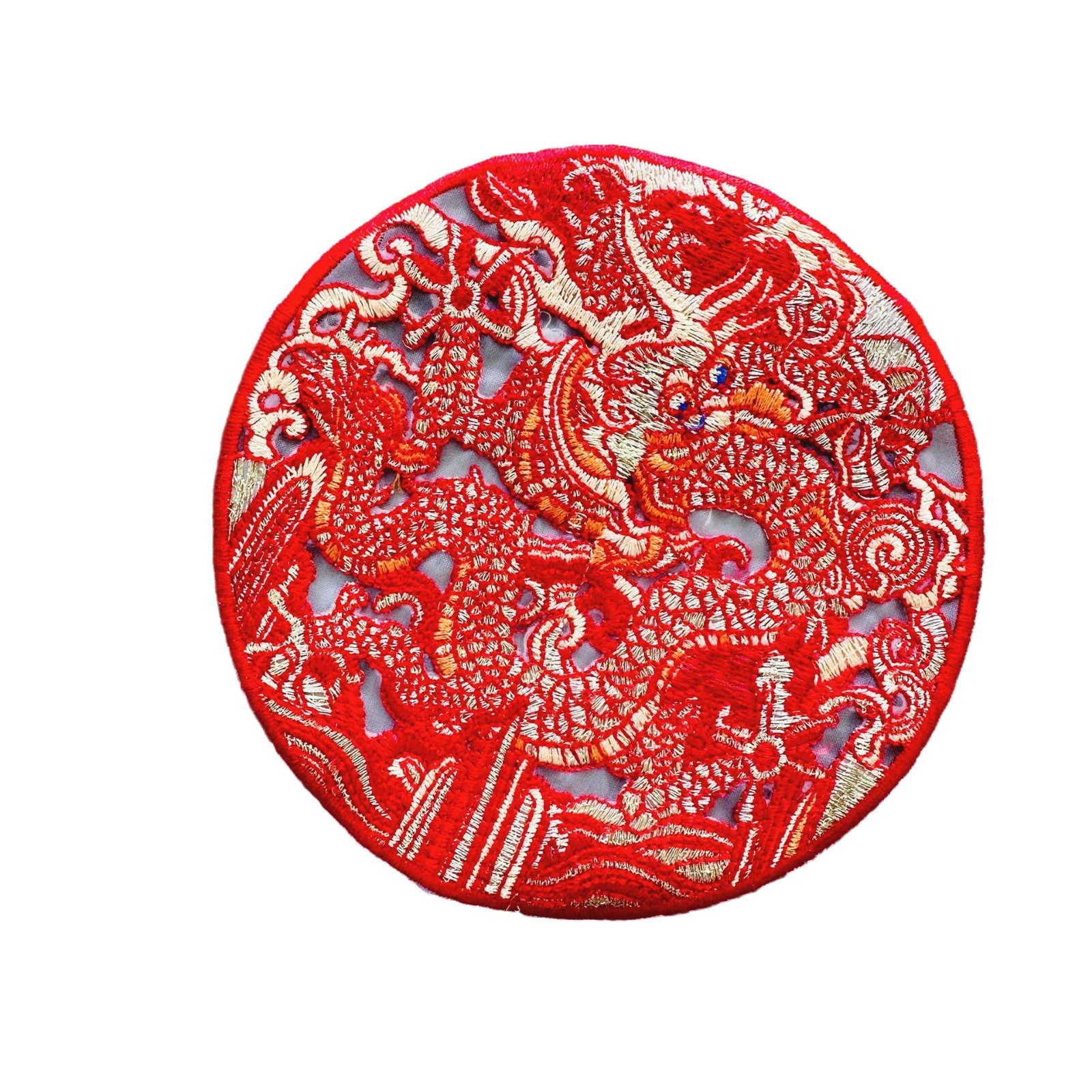 Parche de bordado Hanfu de estilo chino tradicional, aplique floral redondo de dragón y fénix, nuevo accesorio de ropa de estilo chino, bordado decorativo DIY.