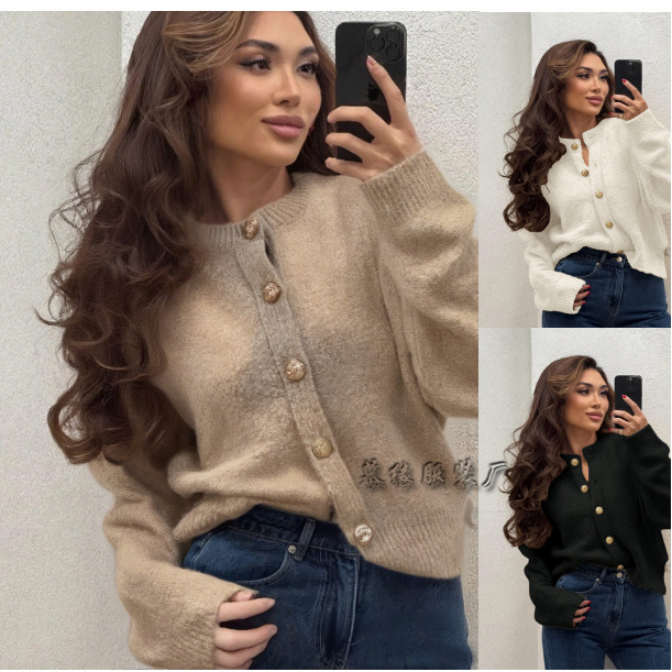 demi-season solid color fashionable knitted sweater with a round…