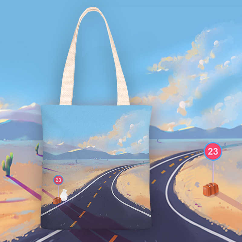 公路新款原创学生单肩帆布包个性大容量包包帆布手提袋购物袋