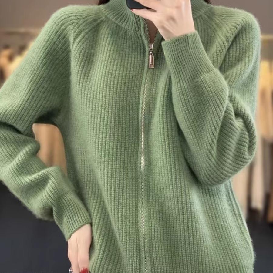 重磅加厚羊绒开衫女冬新款高领羊毛针织毛衣外套韩版外搭衫