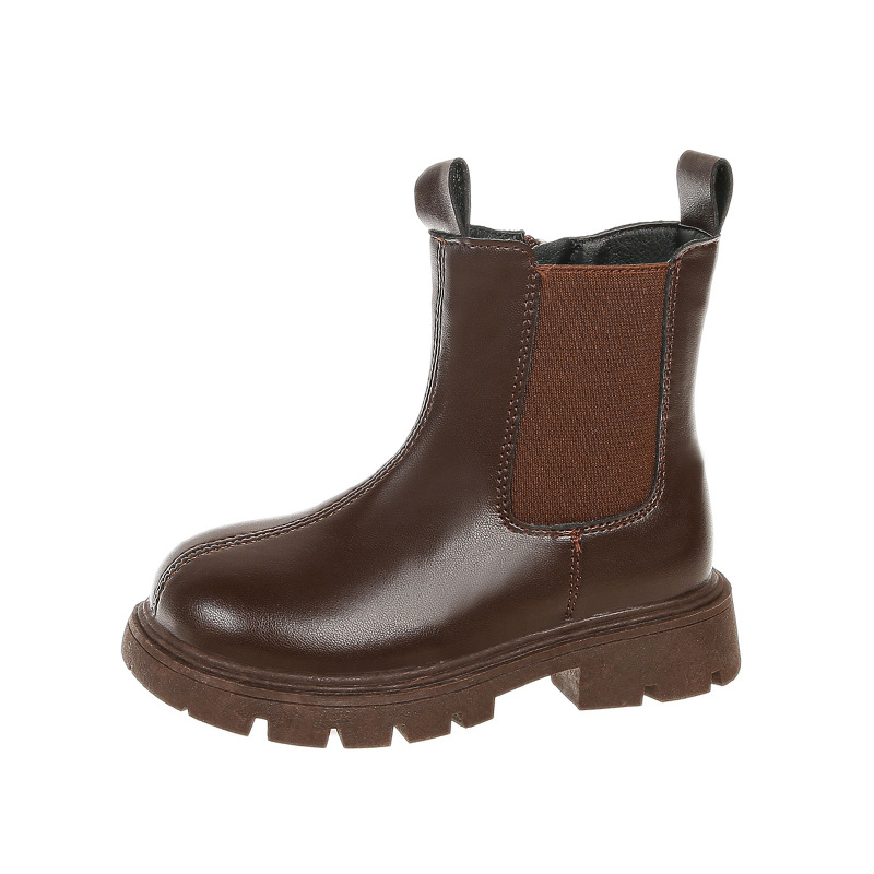 Kinder Martin 2024 Herbst und Winter Neuheit Jungen kurze schwarze weiche Sohlen Leder britischer Stil Mädchen Einzelstiefel_voghion.com