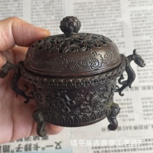 仿古双龙香炉八宝龙耳炉三足香薰炉复古家居装饰摆件