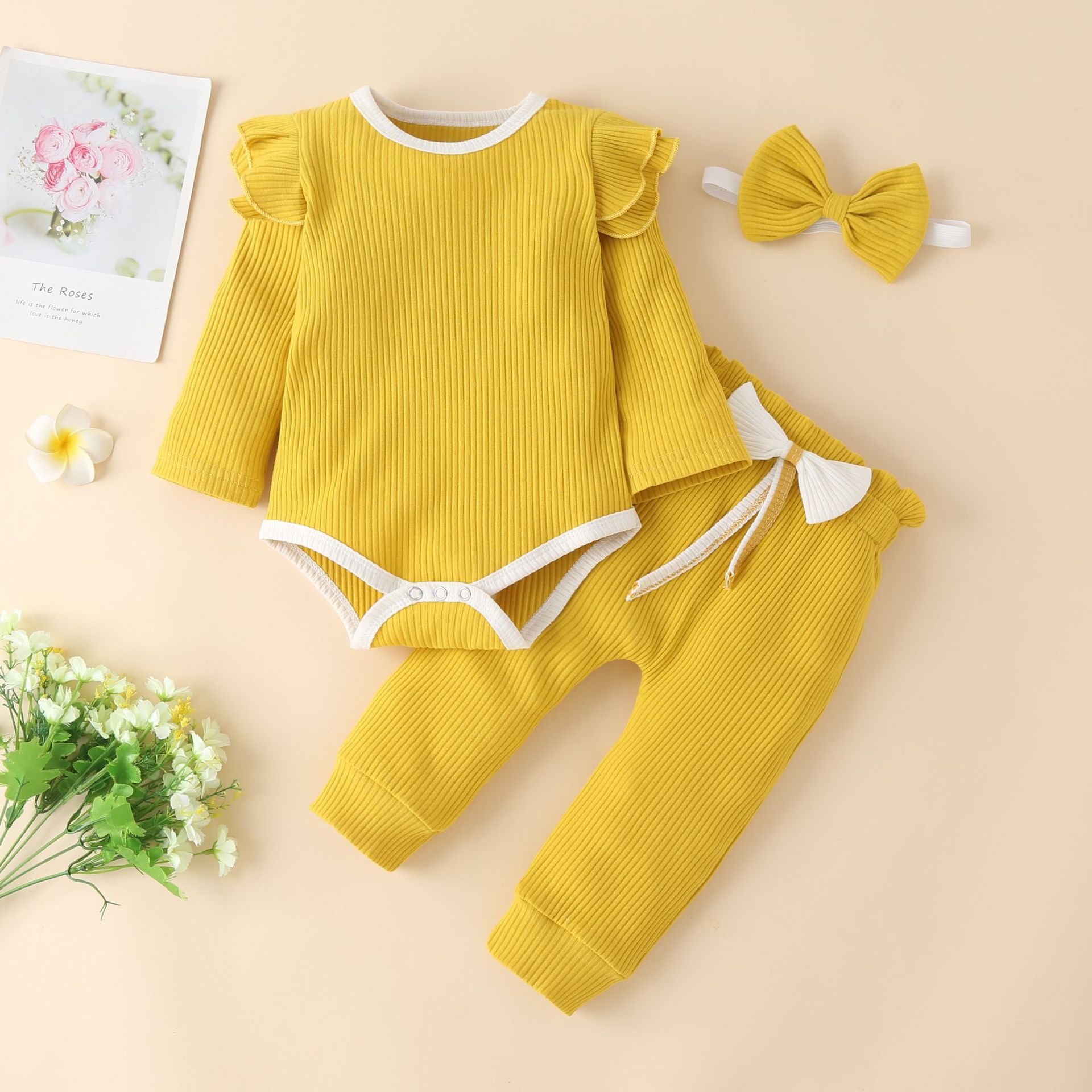 Fashion Solid Color Cotton Blend Baby Clothing Sets display picture 3