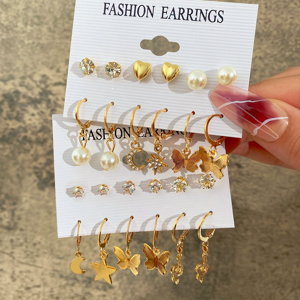 Earrings, creative set, European style, for import, 6 pair, simple and elegant design