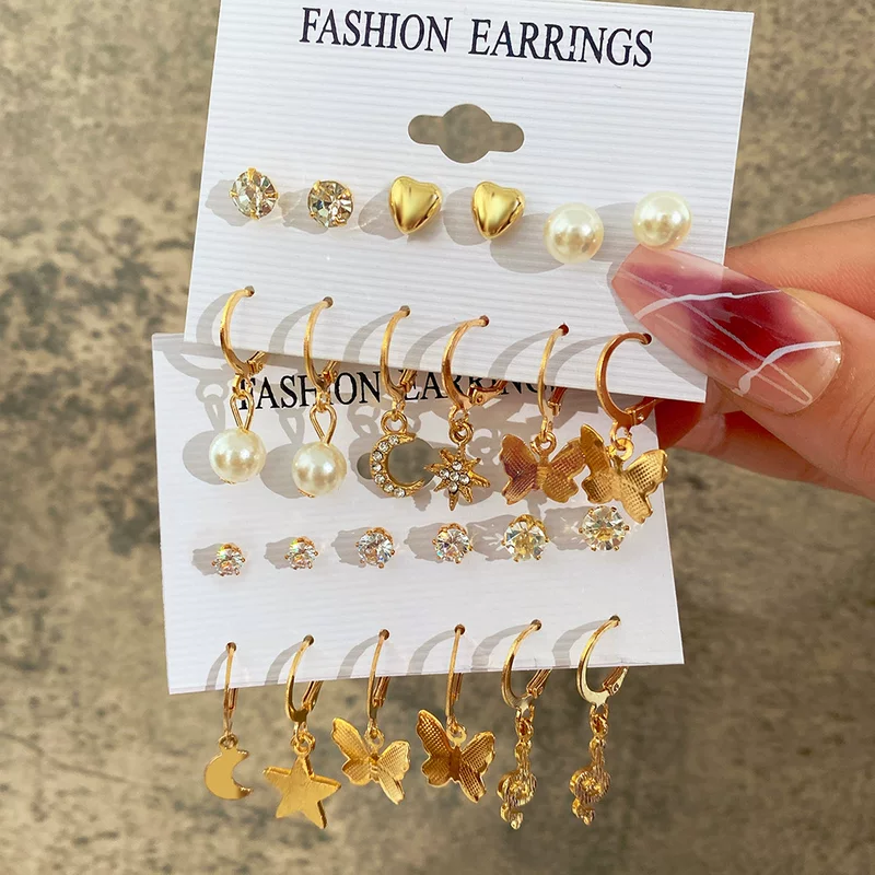Earrings, creative set, European style, for import, 6 pair, simple and elegant design