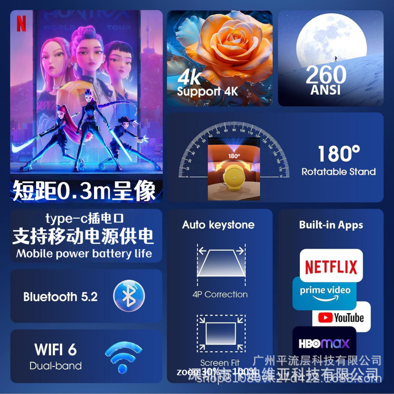 2026 proyector transfronterizo portátil de fútbol proyector HD 4K mini hogar inalámbrico WiFi pantalla de proyección móvil