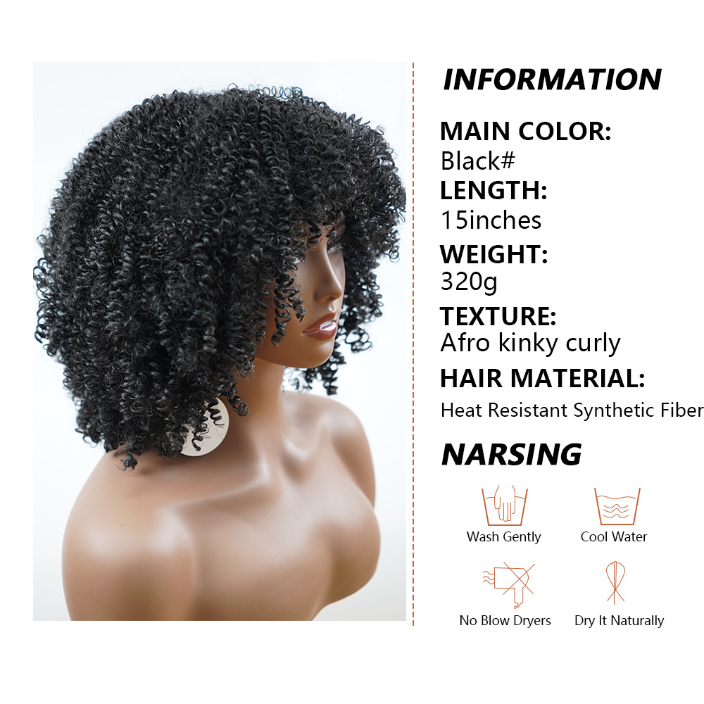 Sentetik Peruklar Sentetik elyaftan yüksek sıcaklıkta ipekten yapılmış kısa kıvırcık peruklar için_voghion.com