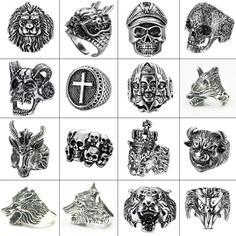 15g Weight Open Rings Classification Adjustable Ring Size 1 Piece Quantity Daily, Street Occasion Alloy Material Halloween Festival Animal, Cross, Skull Pattern Men's Gender Punk Style Punk Animal Cross Skull Alloy Halloween Men's Open Rings 无