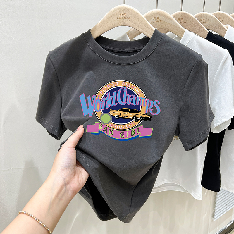 American Right Shoulder Short-Sleeved T-Shirt for Women, Summer Design, Waist Slimming Look, Unique Short Top, Casual