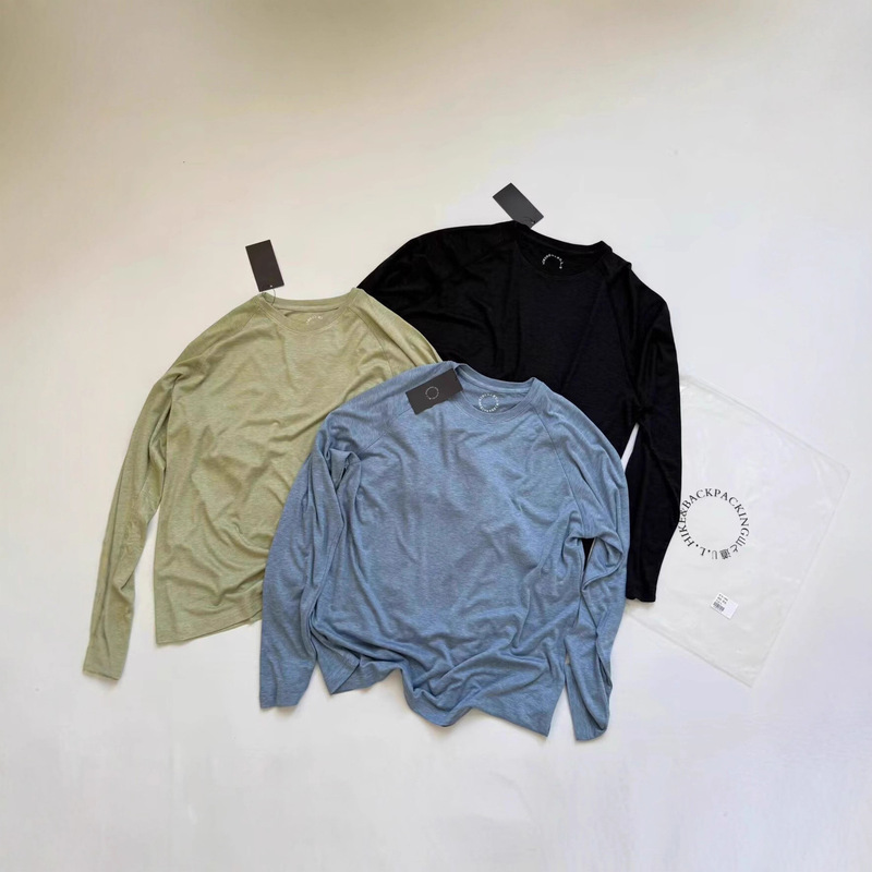 Yamatomichi Merino Wool Blend Quick-Drying Breathable Pure Color Bottoming Long-Sleeved T-Shirt for Men and Women