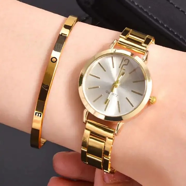 Reloj de mujer correa de acero temperamento reloj de pulsera de moda simple moda reloj de cuarzo conjunto de pulsera image 16
