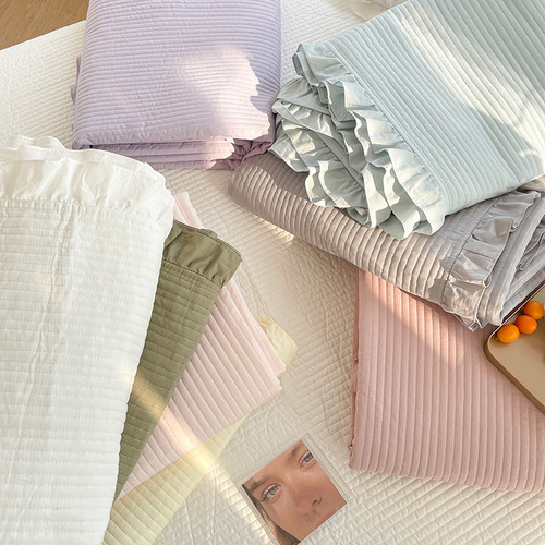 Korean Pure Cotton Bed Set Three-Piece Set Solid Color Washed Cotton Quilted Cover All-Cotton Simple Bed Sheet Tatami Cover