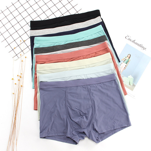 New summer mid-waist men's underwear mesh breathable ice silk men's underwear boxer briefs U convex design boxer briefs