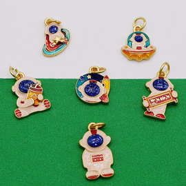 铜镀金卡通宇航员吊坠配件编织红绳项链手链钥匙扣diy饰品挂件