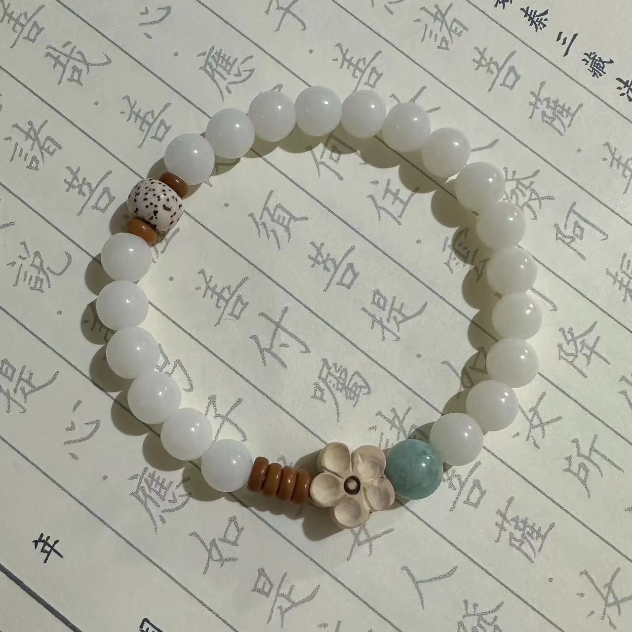 天然白玉菩提子手鍊白菩提根手串女小紅書同款寺廟古風手飾品星月