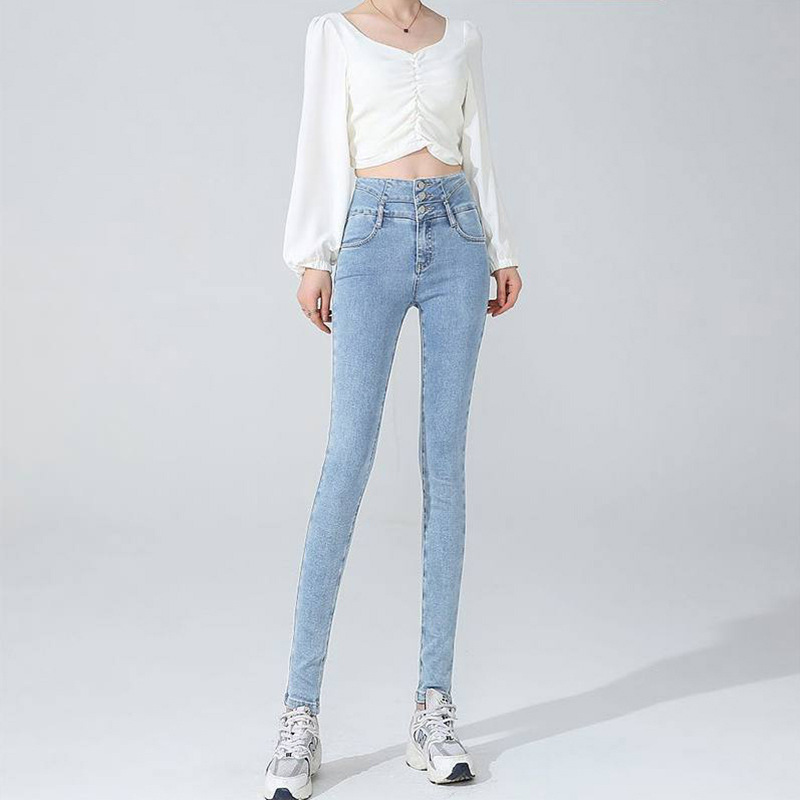 Light Color Super High Waist Skinny Jeans Women's Fall/Winter All-match Belly Tight Nine-point Slim-fit Hip Stretch Pencil Pants Light Color Super High Waist Skinny Jeans Women's Fall/Winter All-match Belly Tight Nine-point Slim-fit Hip Stretch Pencil Pants