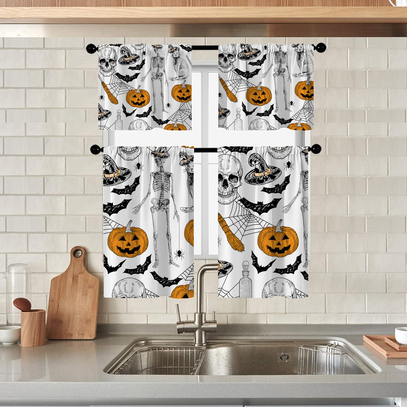 Factory wholesale cross-border Amazon Halloween decoration digital printing short curtain Halloween curtain kitchen short curtain