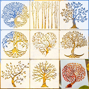 Cross-border new tree of life hollow painting template wall decoration trees painting template satchel hand-painted graffiti