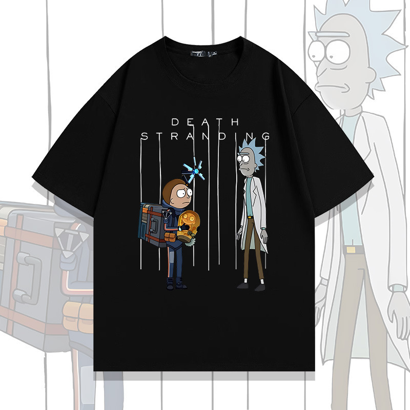 Rick and Morty Death Stranding co-branded summer cotton short-sleeve T-shirt for men, loose fit, trendy casual base shirt Rick and Morty Death Stranding co-branded summer cotton short-sleeve T-shirt for men, loose fit, trendy casual base shirt