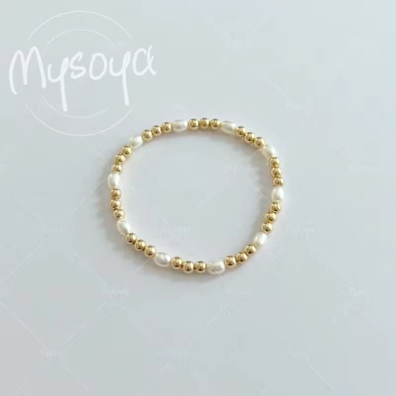 Mysoya 3-4mm White Rice-Shaped Freshwater Pearl Bracelet, Gift Box, Gift for Him/Her, A0201 Mysoya 3-4mm White Rice-Shaped Freshwater Pearl Bracelet, Gift Box, Gift for Him/Her, A0201