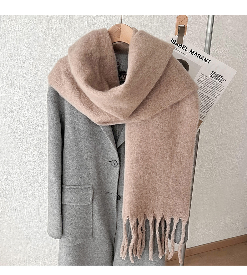 Solid color mohair with lazy style, soft fluffy solid color, big pull hair warm scarf for students and couples_voghion.com