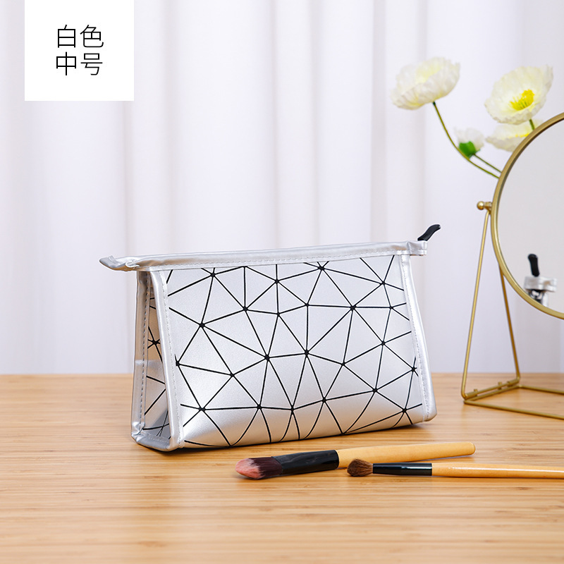 菱形 PU 化粧品バッグポータブル大容量防水トイレタリーバッグ多機能旅行化粧品口紅収納袋|undefined