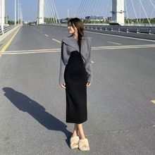 快手网红同款社会女套装交叉短款针织上衣+中长款包臀吊带连衣裙