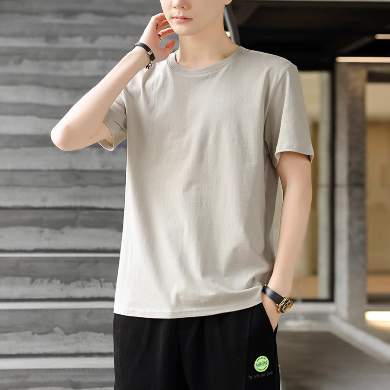 新疆長絨綿純綿半袖男性夏の新型男性服ゆるいカジュアル純色重ポンド上服tシャツ|undefined