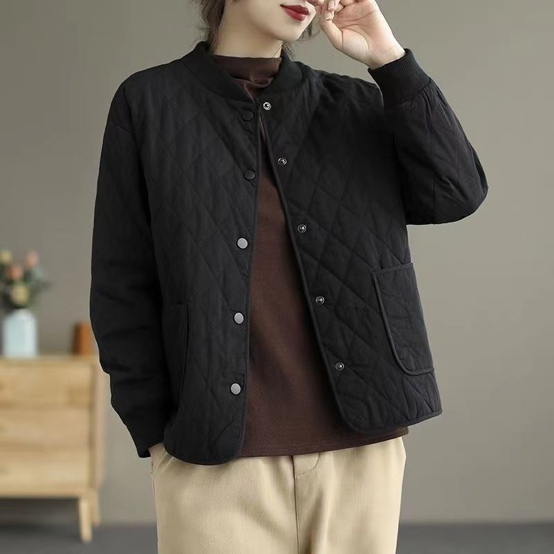 棉衣棉服女秋冬季菱格夹棉轻薄小棉袄2025新款妈妈装短款纯色外套|undefined
