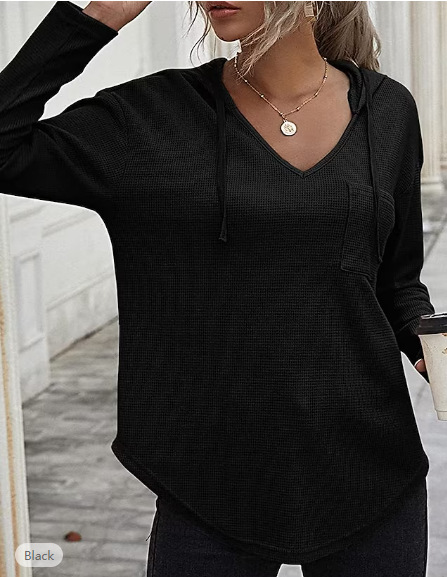 2023 Amazon Independent Site Cross-Border European and American Women's Fashion V-Neck Hoodie Long-Sleeve Pocket Top Trendy Brand