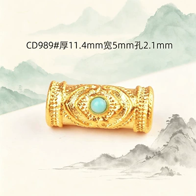 beads and spacers with: Zərgərlik ara hissələri - cd989-ruyi-tube-bead-inlaid-with-blue-beads