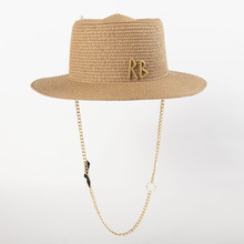 夏季RB跨境Straw hat草帽圆环凹顶造型草编复古遮阳防晒沙滩礼帽