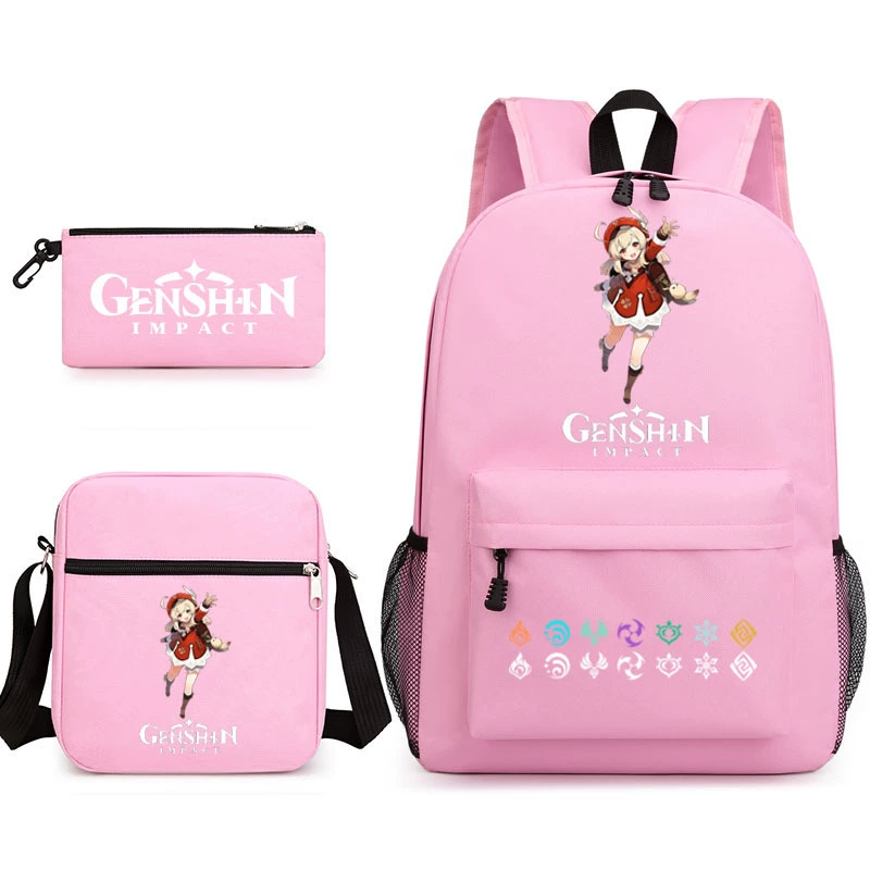 Backpack set (Genshin) 3‑piece — backpack, one‑shoulder bag, pencil case, assorted colors