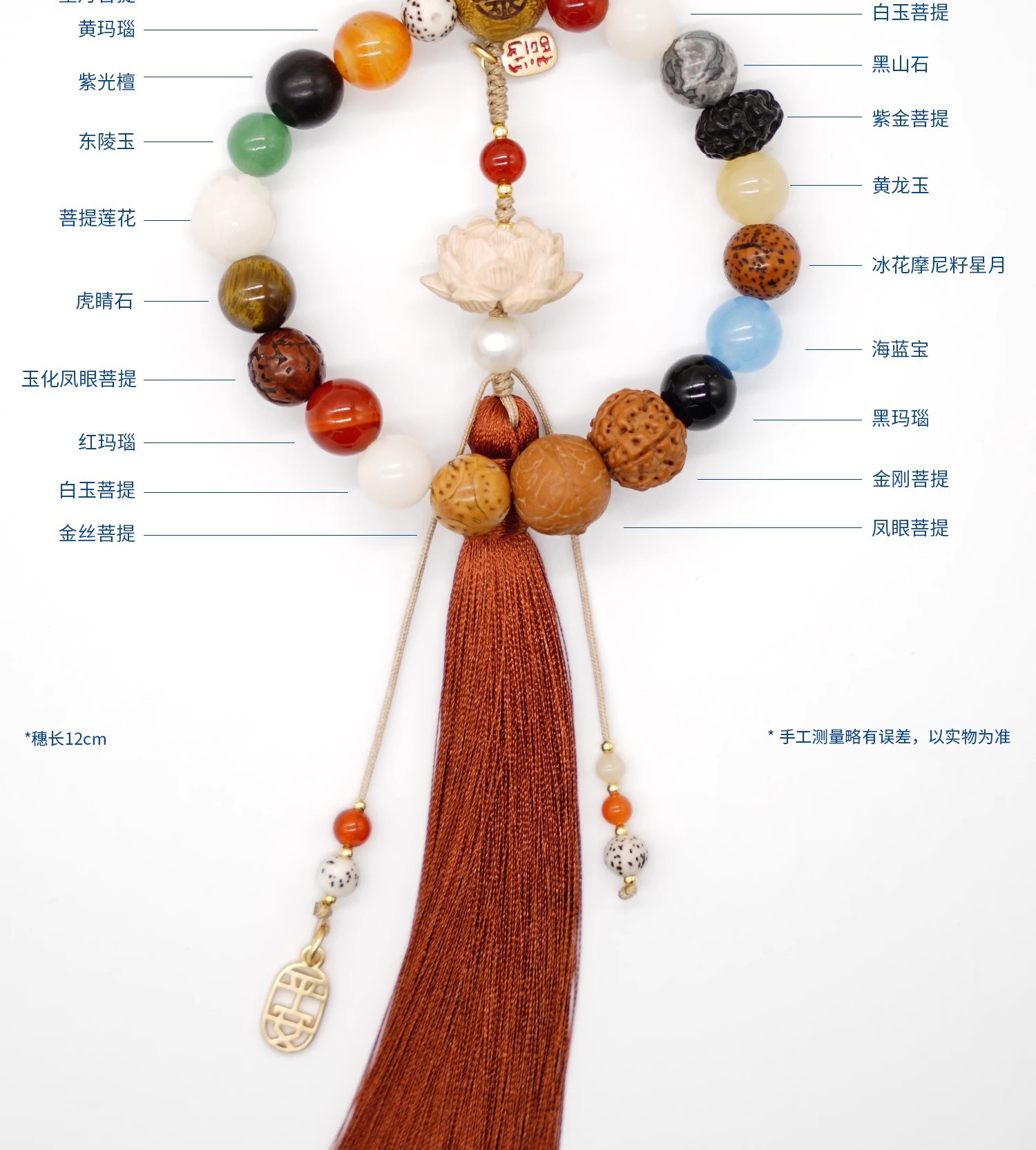 Hangzhou Lingyin Eighteen Seed Car Hanging Safe Travel Duobao Bodhi Beaded Car Internal Tassel Pendant Lucky