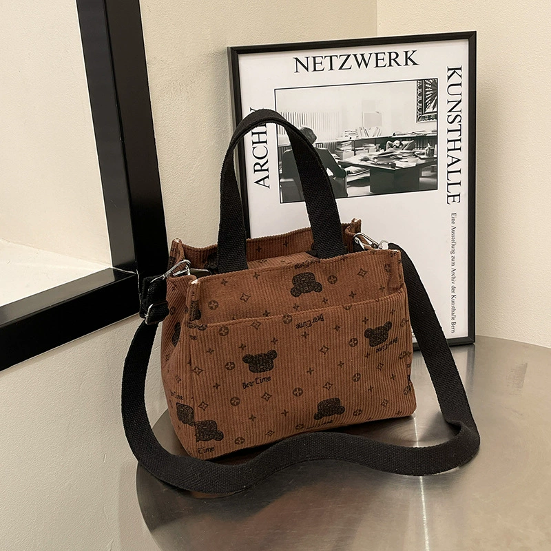 Новая женская сумка через плечо из вельвета для работы и поездок на работу, сумка для обеда, сумка через плечо большой вместимости с мультяшным принтом