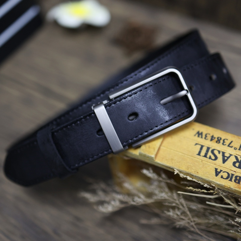 Handmade Top Layer Vintage Vegetable Tanned Pure Cowhide Pin Buckle Men's Workwear Pants Distressed Genuine Leather Belt_voghion.com