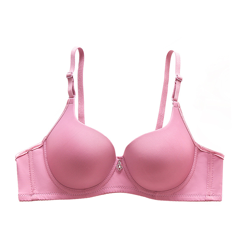 Brillante todo partido ropa interior de pecho pequeño color sólido de las mujeres sin costuras superior delgada inferior gruesa sexy push up soporte superior anillo de acero suave sujetador 049