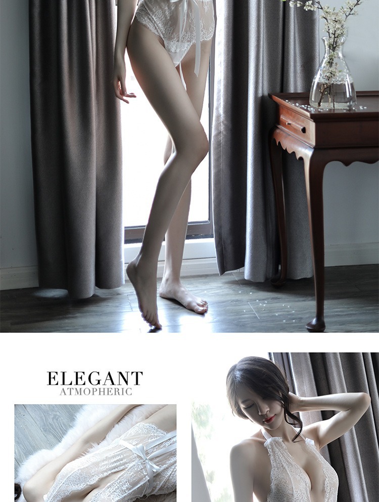 Plus Size Transparent Lace Lingerie Jumpsuit, White See-through Pajama Style — detail image 9