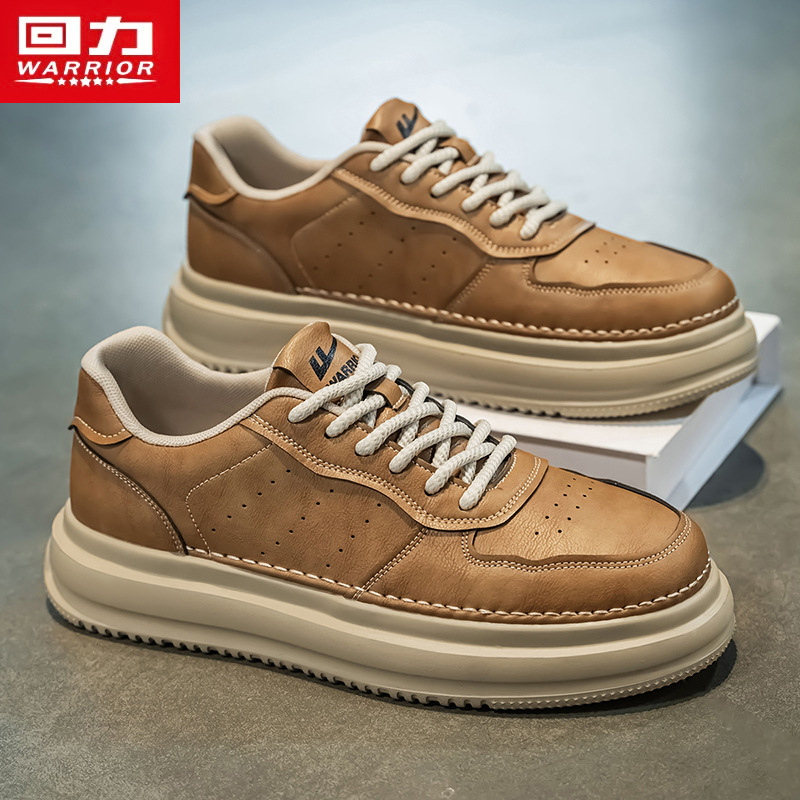 Warrior Men's Shoes 2026 Spring New Model Sports Versatile Casual Shoes Height-Increasing Retro British Style Leather Sneakers for Men