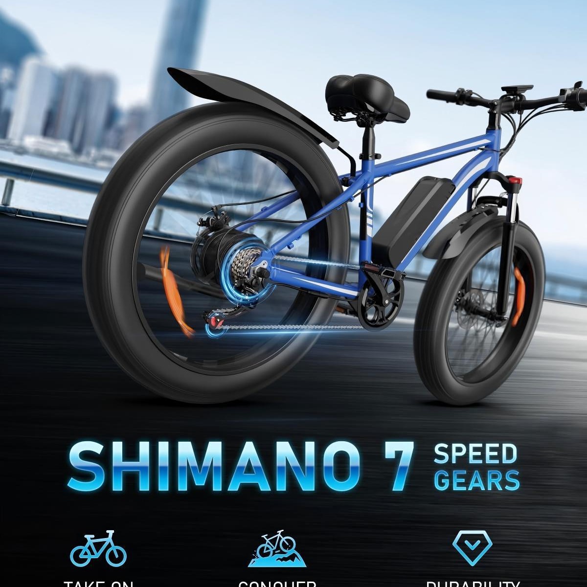 US stock Black Ebike with suspension 7gear 45km/h ebike image 4