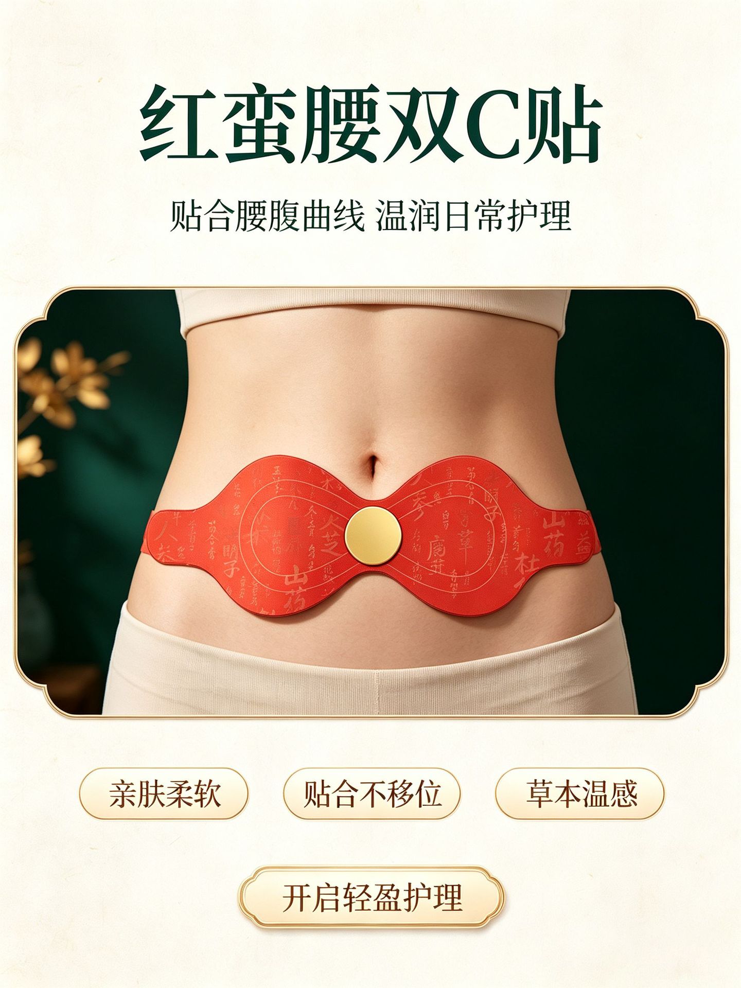 Custom Red Slim Waist Double C Herbal Navel Patch Mugwort Moxibustion Belly Sticker Ai Cao Tie quality and texture
