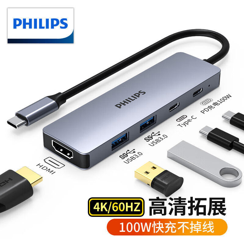 Philips Type-C Dock USB-C a HDMI 4K 60Hz convertidor de pantalla Thunderbolt 4 Dock divisor