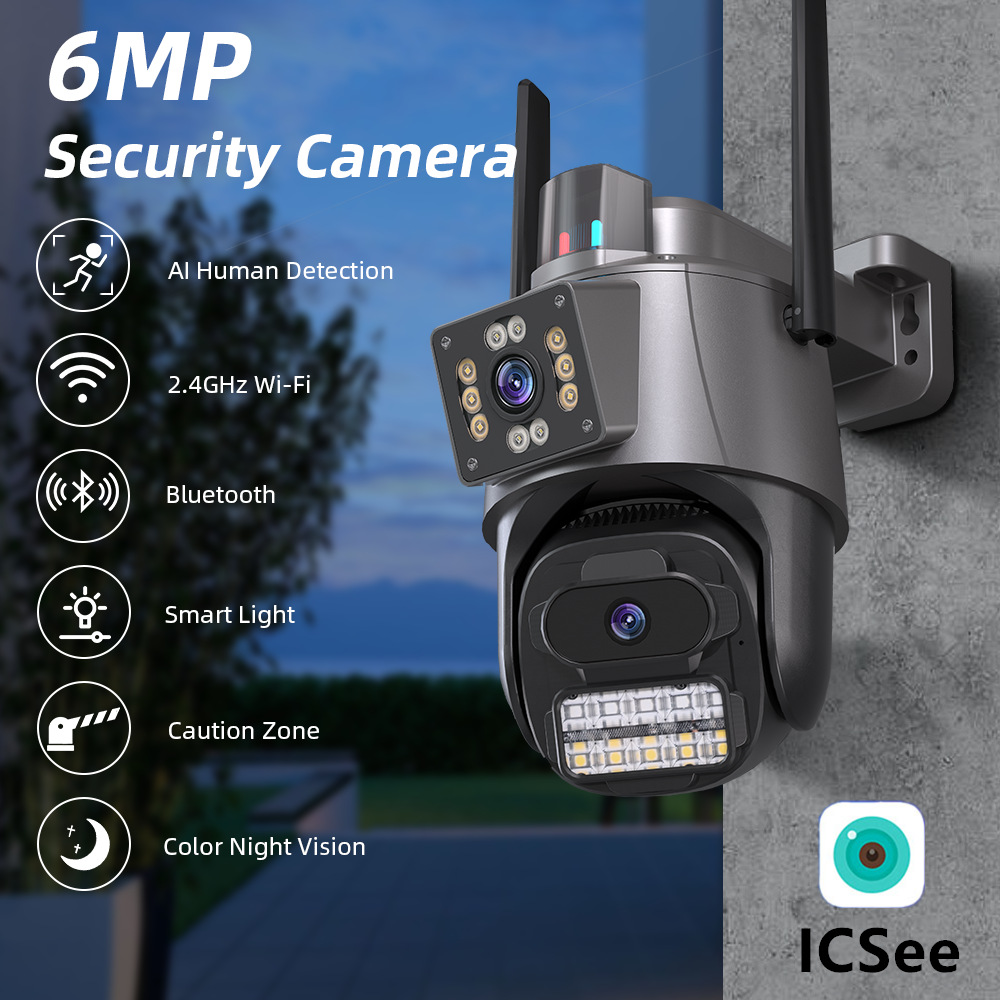 icsee枪球双镜头6MP双画面高清摄像头无线监控摄像机ipc超级看看