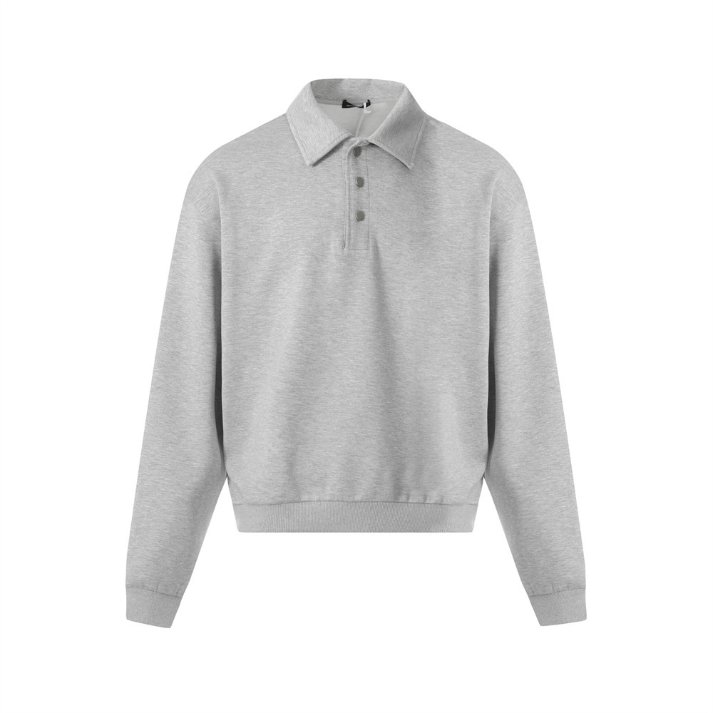 Loose Fit Versatile Solid Color Half Button Pullover Turn-Down Collar Sweatshirt Vibe Trendy American Style Spring_voghion.com