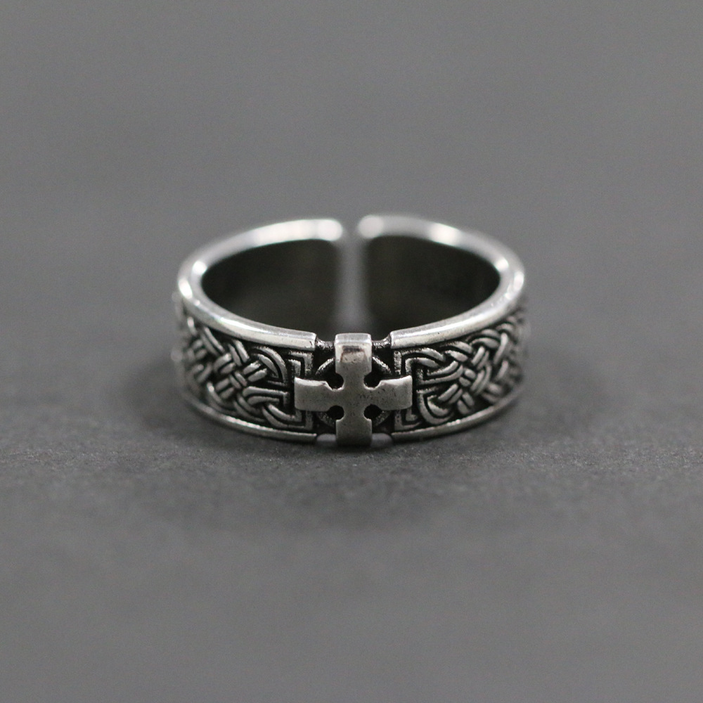 Vintage Retro Adjustable Cross Ring For Men High-end Hip-hop Style_voghion.com