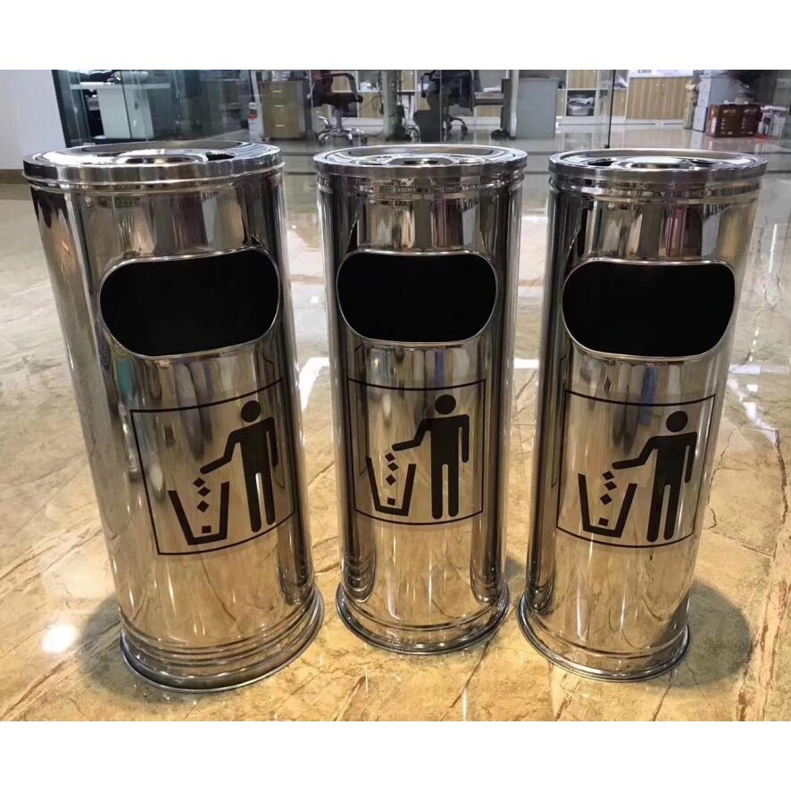Botineras de acero inoxidable cilindro barril de cáscara cenicero vestíbulo de fumadores aeropuerto centro comercial hospital hotel