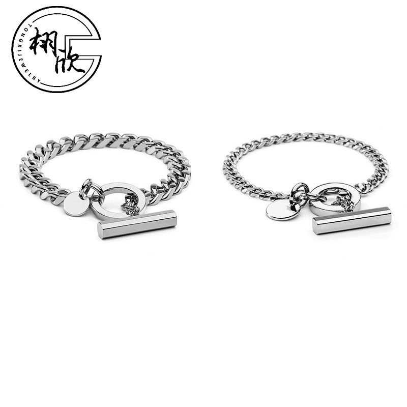 Ins Niche Design Trendy Brand Dongguan Titanium Steel Lettering Couple Bracelet Chain Ot Buckle Fashion Personalized Bracelet Wholesale