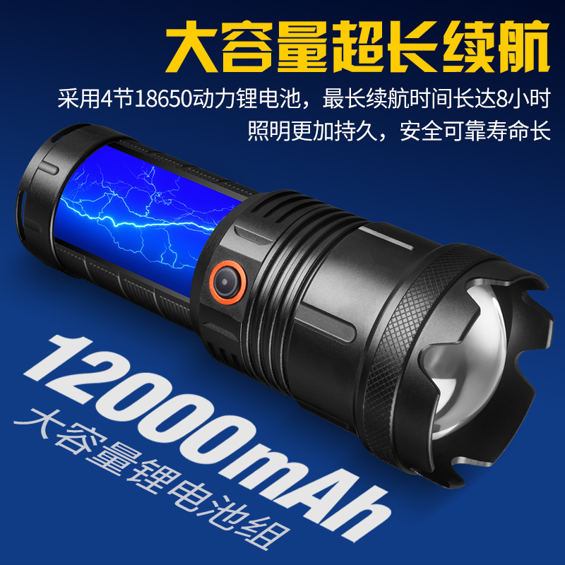 LED de alta potencia láser blanco linterna súper brillante de largo alcance de enfoque telescópico aventura al aire libre iluminación del hogar de gran capacidad